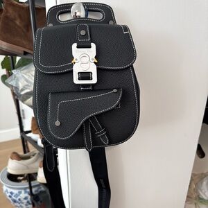 Dior Black Saddle Crossbody Bag with Silver Buckle